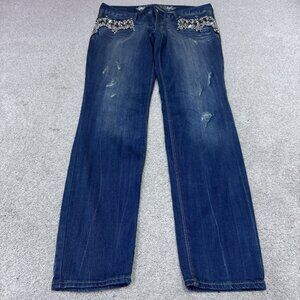 Express Jeans Ultra Skinny Zelda Slim Fit Rhinestone Blue Low Rise Women’s Sz 10